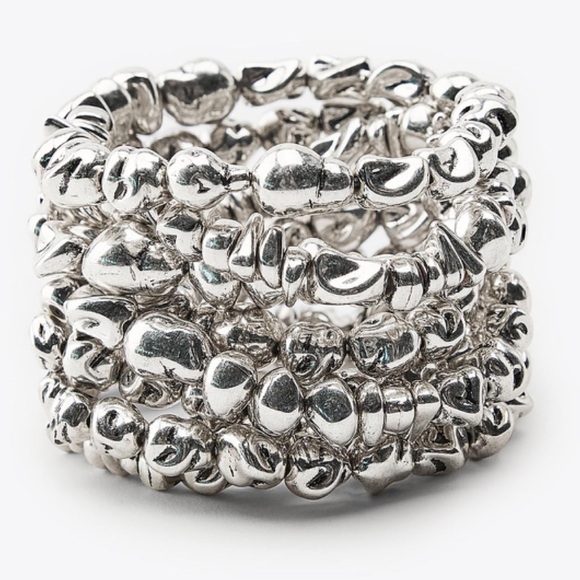 Zara Jewelry - NWOT, Zara Pack of 8 Elastic Stretch Stackable Silver Nugget Bracelets.